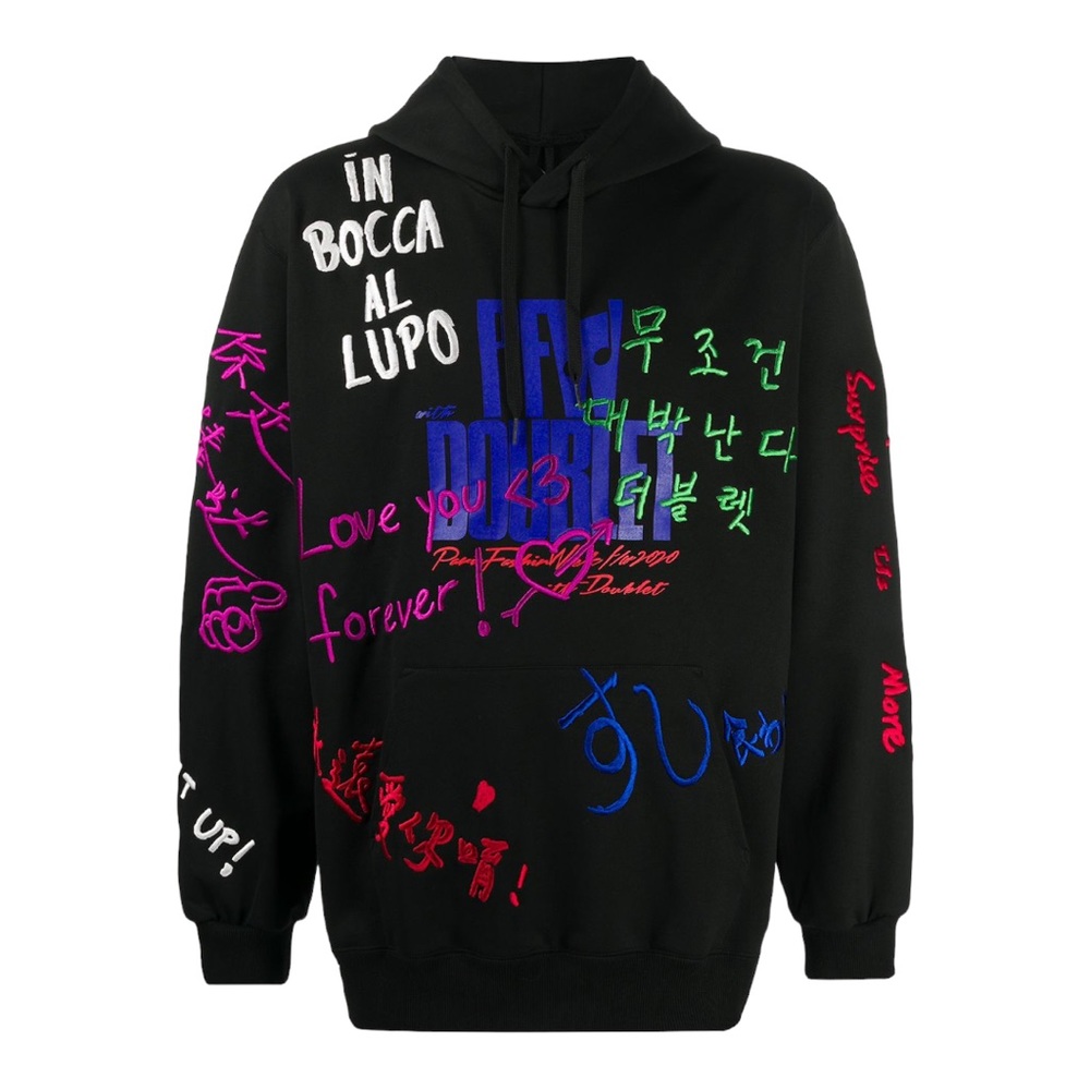 *** SOLD *** Doublet | Slogan Embroidered Hooded Sweatshirt